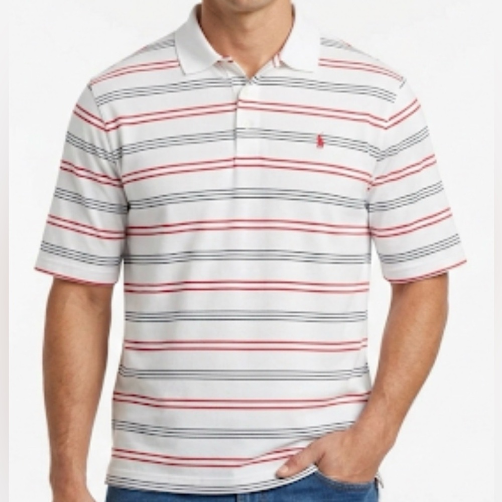 Polo Golf Ralph Lauren‎ Mens XL White Red Navy Striped Pima Cotton Polo Shirt